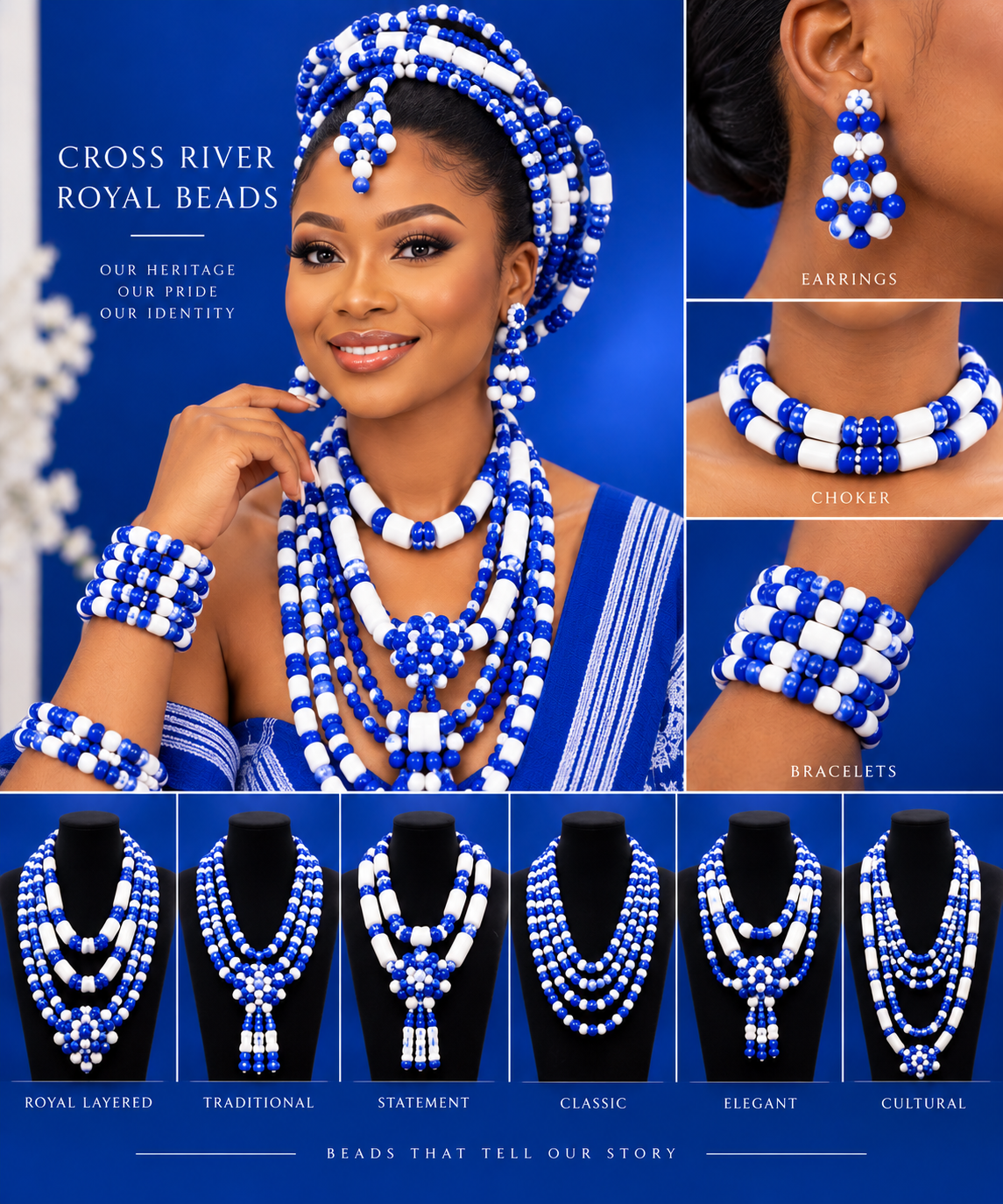 Official Cross River royal blue and white cultural bead collection